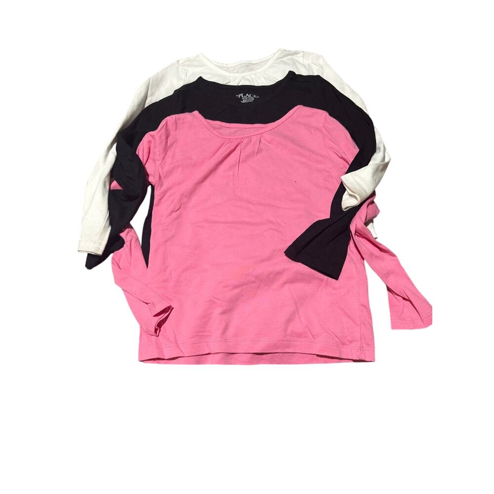 Childrens place 5/6 3 pack white black pink long sleeve t shirt cotton poly euc